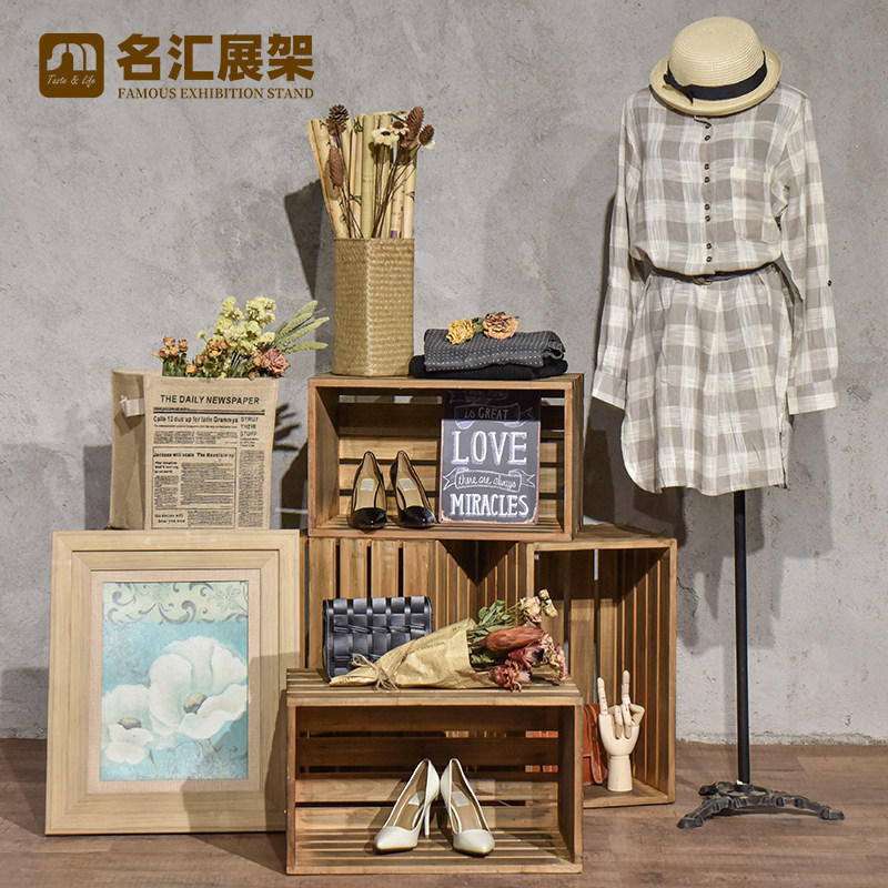 Clothing store window decoration display stand Floor-to-ceiling shelf Creative combination modeling shoe rack Wooden storage shelf