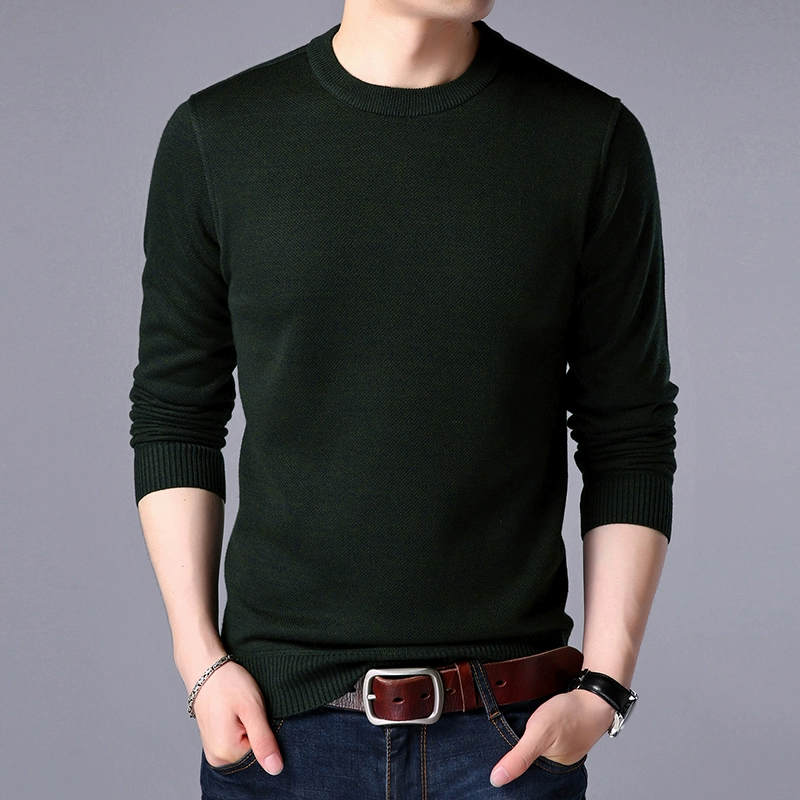Áo len nam mùa đông cashmere cổ tròn cộng với áo len dệt kim nhung dày trung niên áo len màu đậm bố rộng phong cách thời trang nam