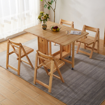 Full solid wood folding table multifunction small family type telescopic dining table and chairs mobile wheel Nordic minimis custom small bar