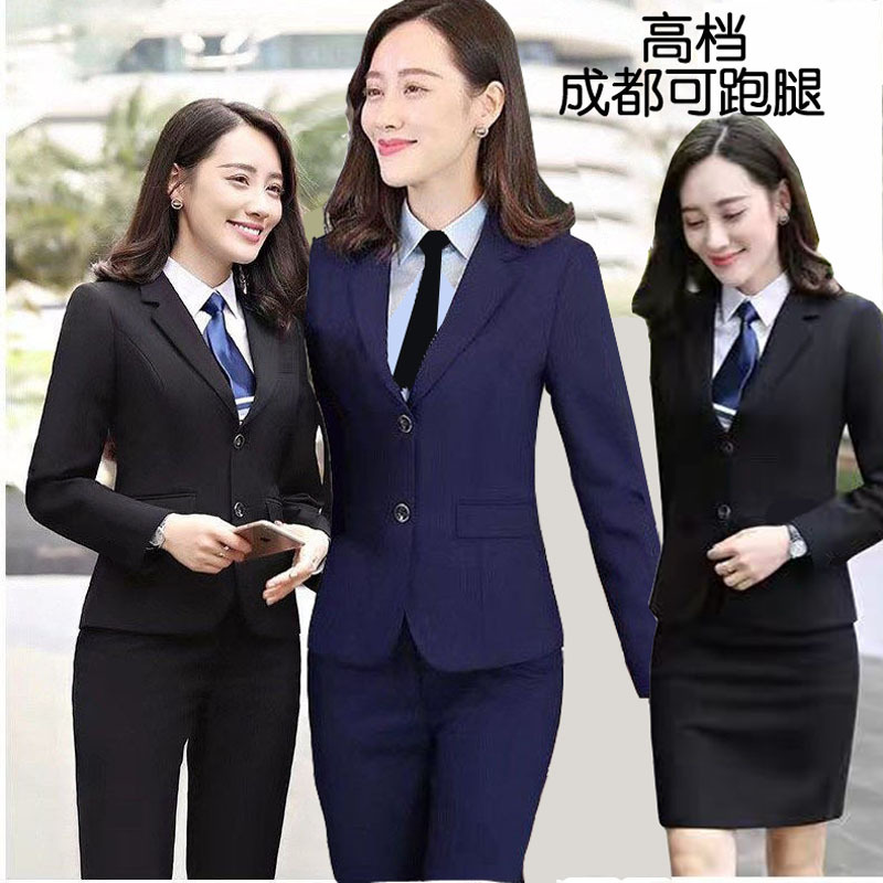 Two-Button Women's Suit, High-End Business Attire, Navy Blue Suit and Trousers Set, Bank Work Uniform, Teacher Interview Formal Wear
