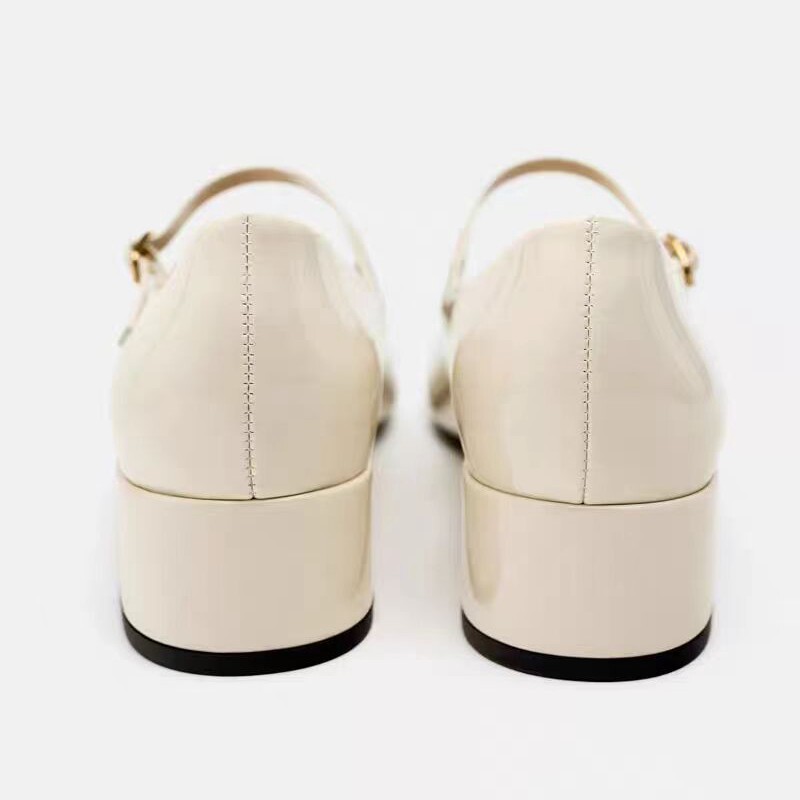 Туфли Мэри Джейн 西班牙2024春季新品方头浅口中空女鞋淡米色玛丽珍芭蕾风高跟凉鞋