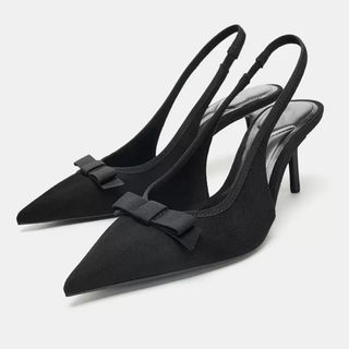 Spain 2025 autumn new product pointed toe shallow mouth hollow women's shoes fabric bow slingback high heel mule shoes