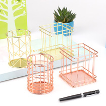 Nordic simple office pen holder Creative fashion personality cute female ins Student desktop stationery storage box ornaments Retro European high-grade metal Wrought iron transparent pen barrel Childrens men