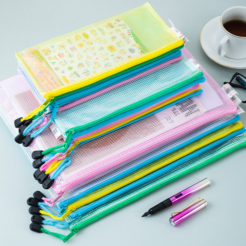 File bag A4 grid zipper bag transparent plastic waterproof thick large capacity portable information bag student exam special A5 drop bag a3 bill pen bag children stationery subject classification B4