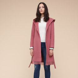 Monsoon style elegant mesh splicing lace-up waist hooded woolen coat for women 8893da205