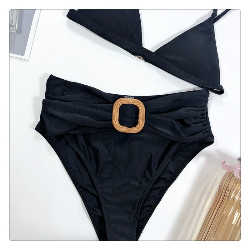 2020 bikini mới AliExpress phong cách nóng bỏng phụ nữ cạp cao màu đen áo tắm xẻ tà Đồ bơi sexy Âu Mỹ - Bikinis