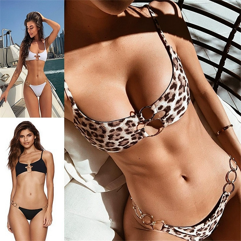 Bikini 2019 Hai mảnh họa tiết da báo Bikini xuyên biên giới Phụ kiện vòng đơn giản Nữ Áo tắm Bikini sexy - Bikinis