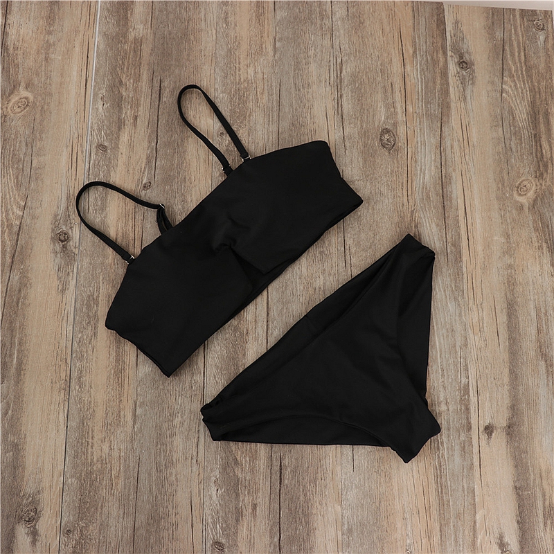 2018 mới bikini xuyên biên giới nữ màu rắn chia áo tắm vải nylon ngược V gợi cảm nhiều màu chất lượng cao váy tắm biển