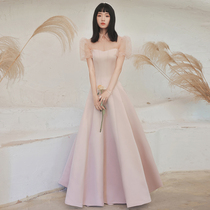 Pink Evening Gown 2021 New High-end Banquet Temperament Satin Birthday Bridesmaid Presiding Over Advanced Texture Dresses