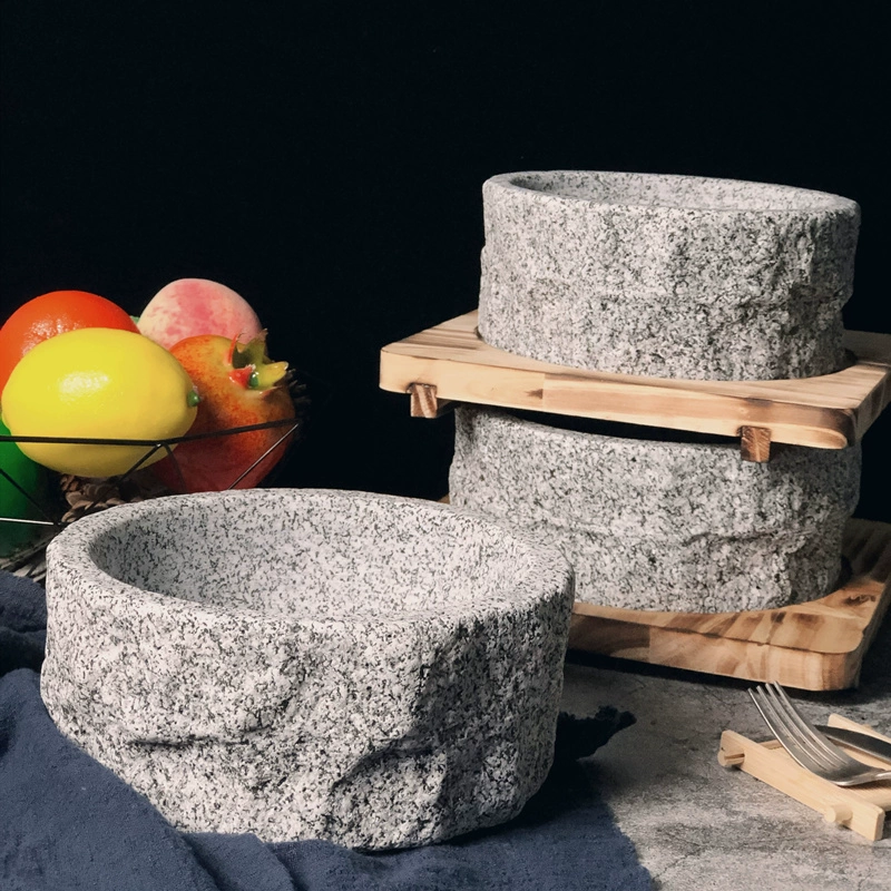 Nhà bếp San Cong nguyên chất tự nhiên thô đá nồi bibimbap bát đá Hàn Quốc bộ đồ ăn tự nhiên bát đá dày nồi cơm đá - Phòng bếp kệ để dao thớt