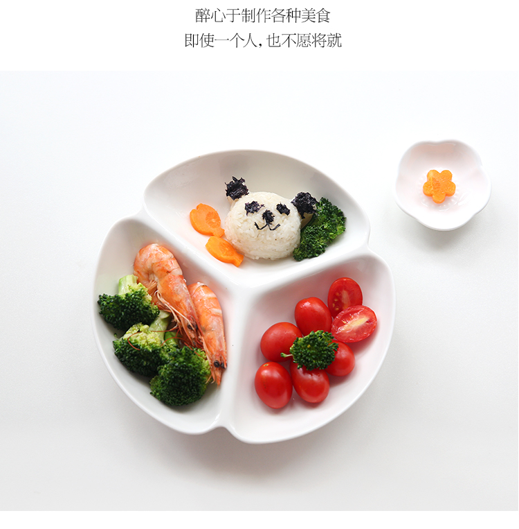 Đĩa ba tấm màu trắng, đĩa sứ chia, đĩa snack, tấm lưới gốm, đĩa ăn tròn, bộ đồ ăn riêng dĩa inox