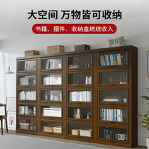 Solid wood bookcase with door glass door placement cabinet on floor bookcase LIVING ROOM DISPLAY CASE PUSH-AND-PULL AGAINST WALL LOCKERS