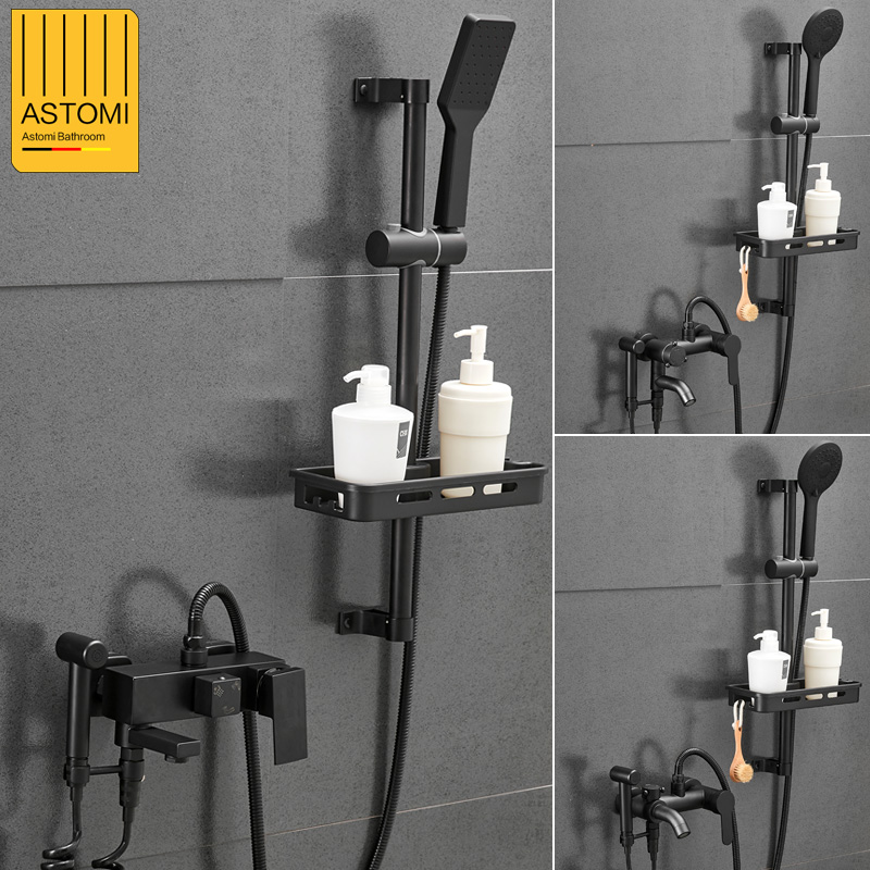 Black shower set simple shower faucet hot and cold toilet bathroom bathtub hanging wall type bath mixing valve