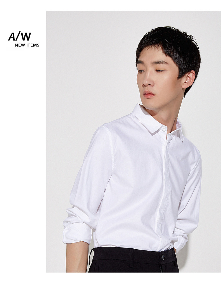 Áo thun nam dài tay nam 2018 Xuân-Hè Xu hướng mới Slim Slim Màu thêu trẻ trung Áo sơ mi nam áo sơ mi trắng nữ hàng hiệu