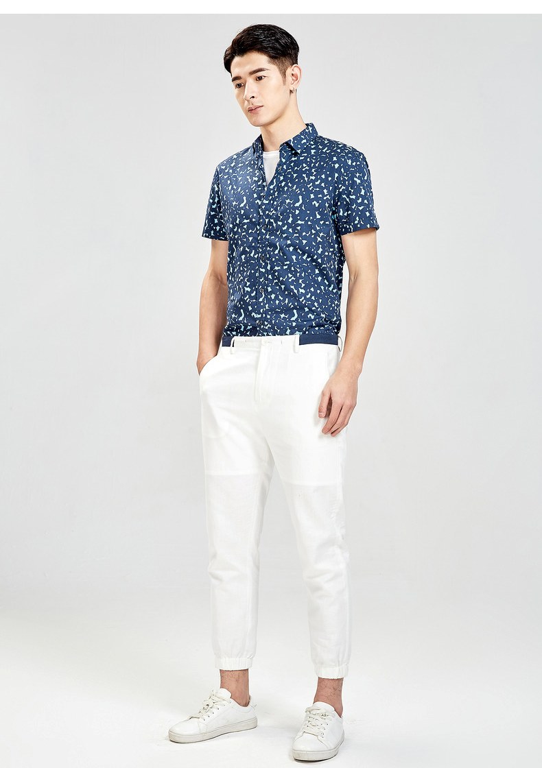 RS nam 2018 xuân hè mới nam thời trang giản dị cotton mỏng cổ áo in họa tiết tay áo ngắn áo sơ mi nữ hàn quốc
