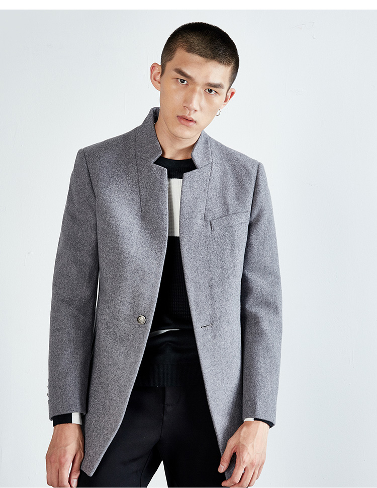 RS nam 2018 mùa đông mới thường đứng cổ áo màu rắn dài len coat coat men