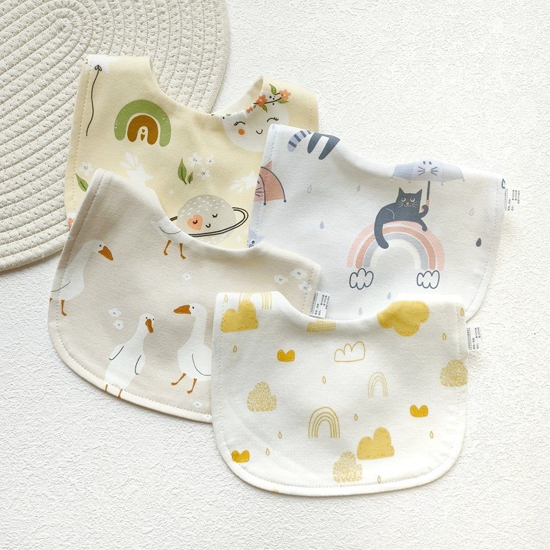 Baby U type pure cotton waterproof round mouth newborn anti-spitting milk saliva towel full cotton adjustable sized bib 0-3 years-Taobao