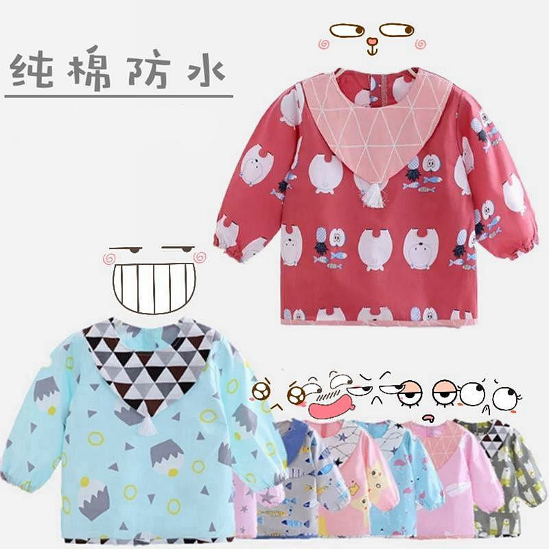 Baby eating overcoat painting long sleeve girl boy eating bib waterproof anti-wearing children apron painting bib