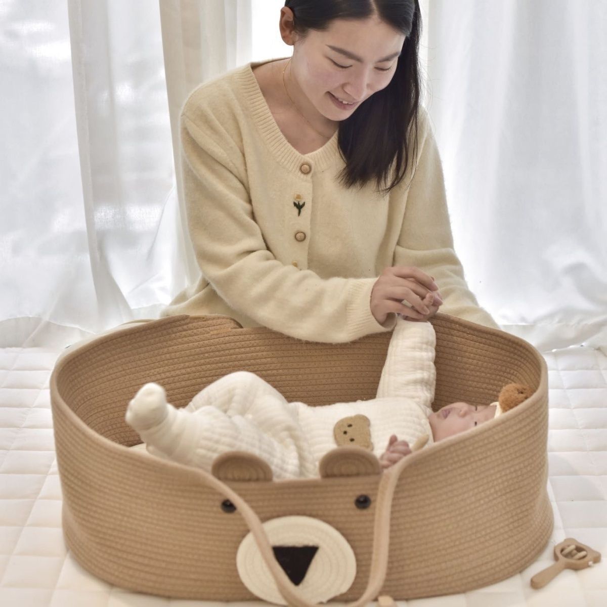 Woven Crib Ins Wind Newborn Baby Outside Portable Hand Basket Cradle Baby Infant Vehicular Sleeping Basket-Taobao