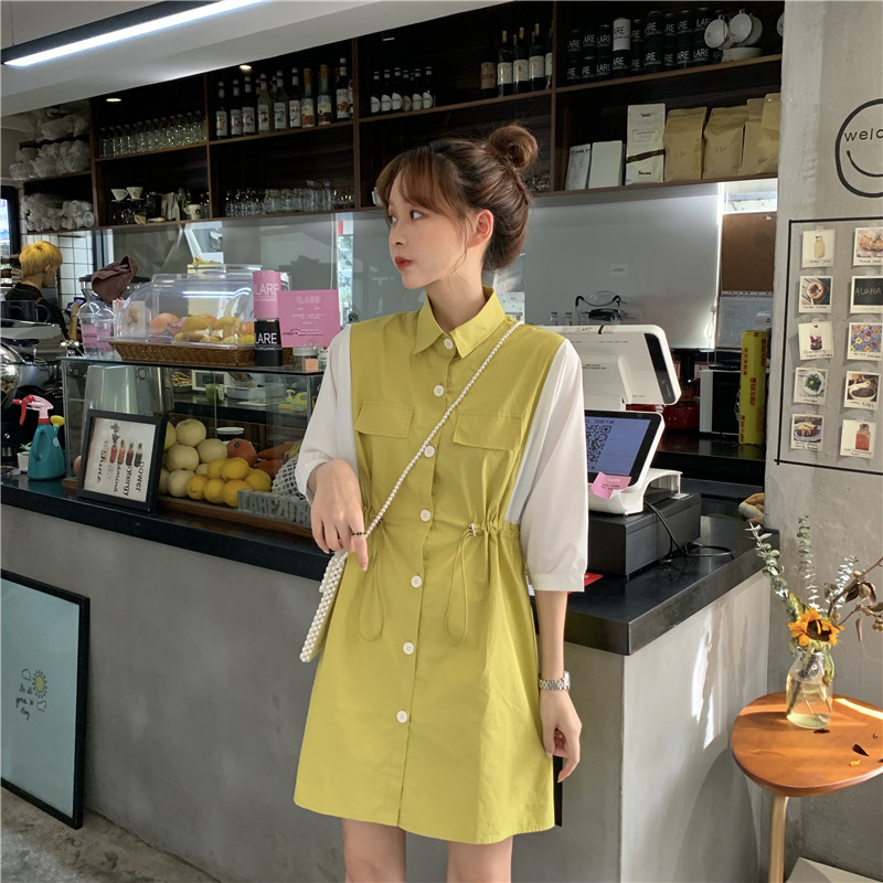 VK旗艦店 韓國風收腰拼接假兩件短袖洋裝