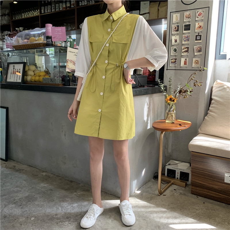 VK旗艦店 韓國風收腰拼接假兩件短袖洋裝