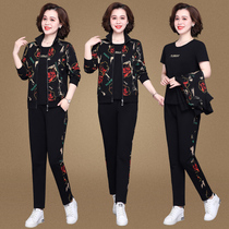 Spring and autumn print fashion casual sports suit female middle-aged mother long sleeve jacket breathable sportswear sportswear