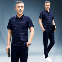 2021 summer middle-aged and elderly sports suit mens fashion lapel short sleeve casual sportswear father two-piece set