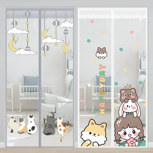 Противомоскитная занавеска на дверь, мультяшная летняя перегородка без дырокола, окно, домашняя спальня, магнитная присоска, без дырокола, экран на липучке, оконная перегородка, дверь