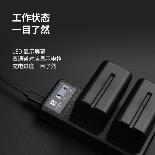 Fengbiao ເຫມາະສໍາລັບ Sony NP-F970F990F770FM50FM500H charger USB camera battery Type-c dual charge QC3.0 fast charge F750F550 fill light battery