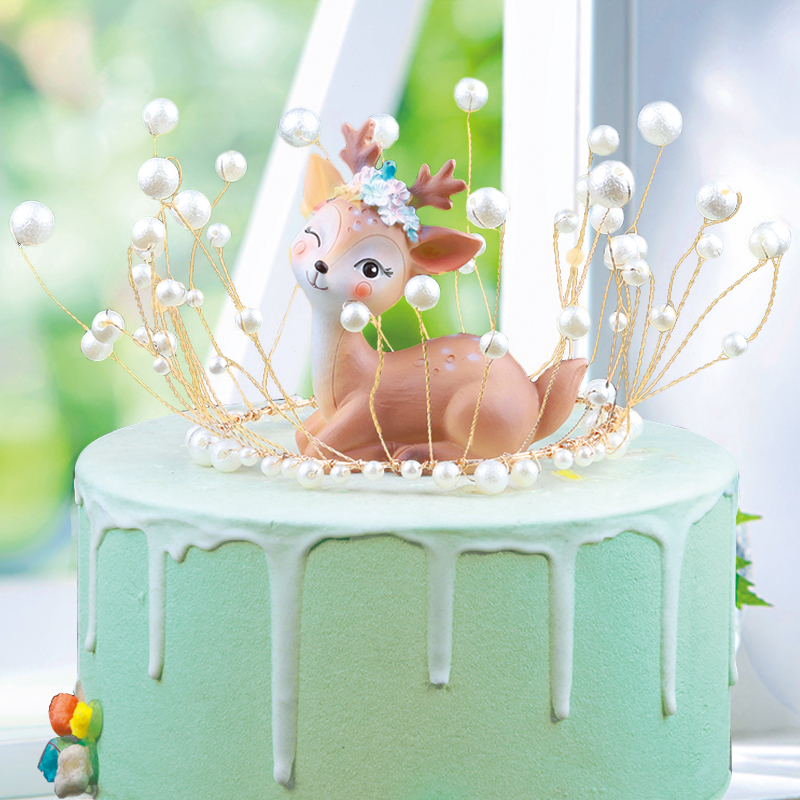 Baking Cake Mesh Red Christmas Plum Blossom Pearl Crown Creative Cake Pendulum meritocratic Elegant Cake Decoration