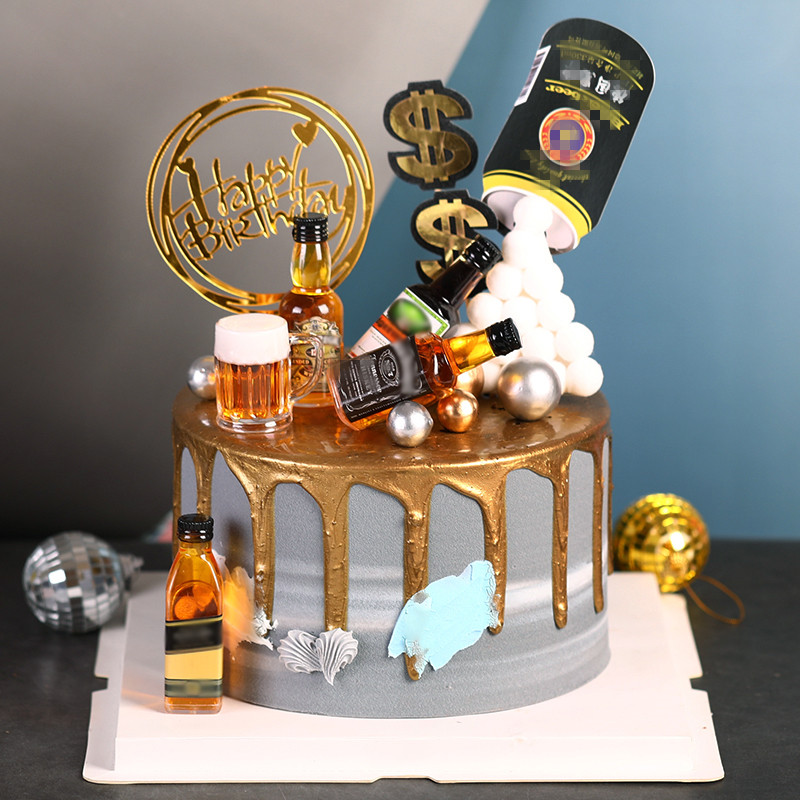 Boys birthday cake decoration simulation foreign wine beer small wine bottle decoration mini small foreign wine men's birthday dress