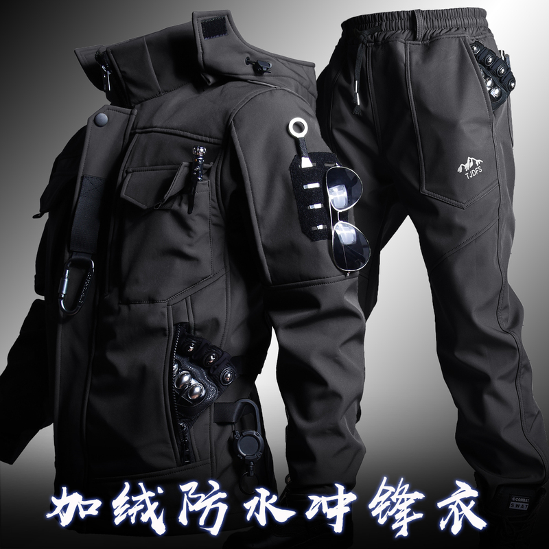 Outdoor Tactical Fleece-Lined Functional Softshell Jacket Set, Fishing and Cycling Clothing, Combat Training Clothing, Workwear Outdoor Tactical Fleece-Lined Functional Softshell Jacket Set, Fishing and Cycling Clothing, Combat Training Clothing, Workwear