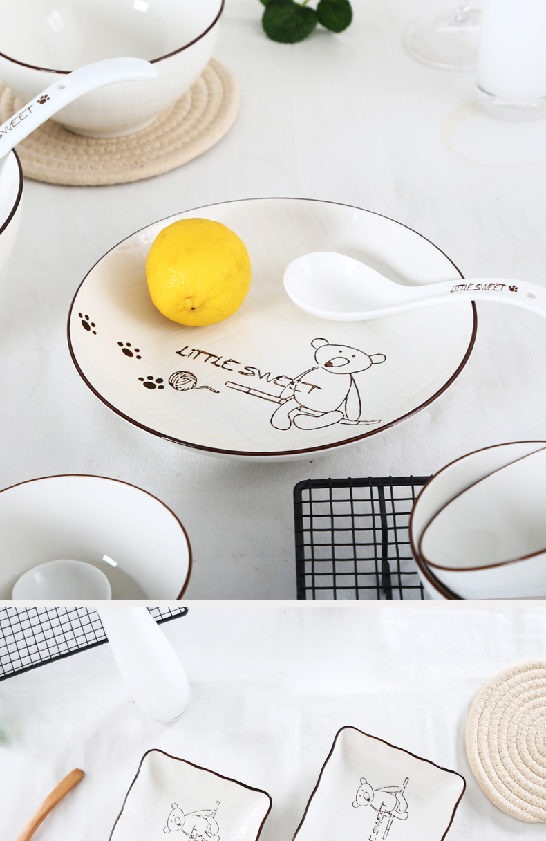 Shun auspicious ceramics cartoon bear plate suit creative household dinner plate FanPan dish simple dish soup plate European cuisine