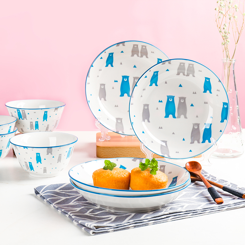Shun cheung web celebrity dishes suit household creative cartoon beautiful bowl ceramic plate to eat bowl of express
