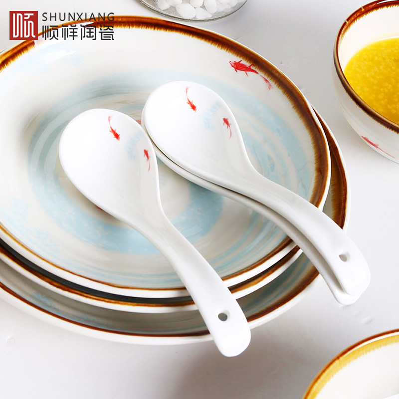 Shun cheung ceramic spoon household spoons wonton soup spoon, small suit combination spoon, ceramic tableware with a spoon