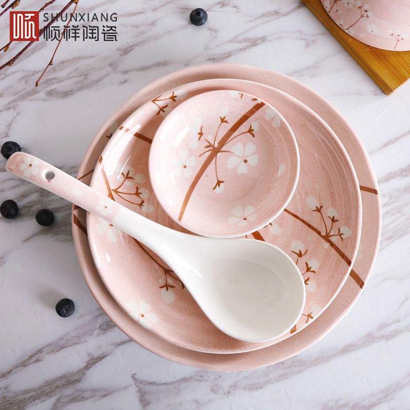 Shun auspicious ceramics Japanese cherry blossom put to use tableware suit household ceramic bowl creative dishes dishes dishes chopsticks