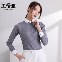 2021 Spring and Autumn new long sleeve blue shirt female business slim work clothes professional dress gray shirt