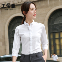 White shirt womens seven-point sleeve 2021 spring and summer new mid-sleeve tooling professional white shirt thin interview work clothes