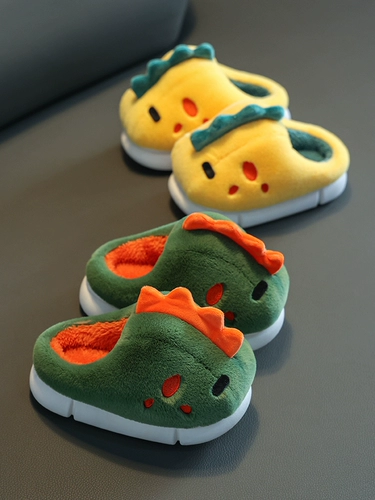 Детские зимние милые тапочки для мальчиков, детский нескользящий динозавр