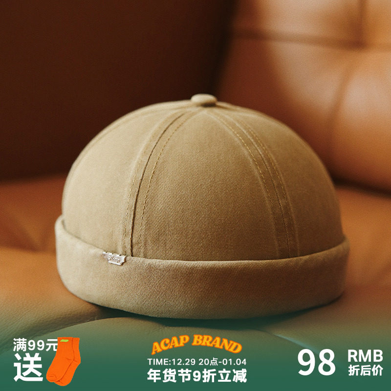Acap breathable small standard male and female big head hat summer khaki adjustable washable Japanese retro melon skin hat