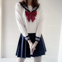 Japanese white three JK uniform skirt genuine middle dress basic orthodox sailor suit College style suit long dress female