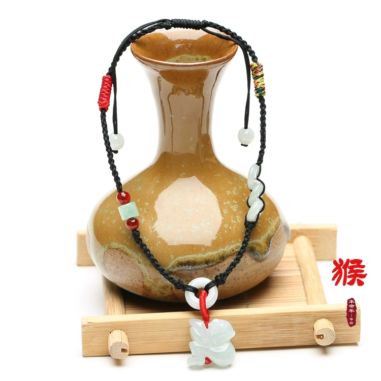 Ngọc bích ngọc bích, năm của chuỗi sinh, con heo hoàng đạo cổ điển đầy màu sắc dây, thời trang đen và hoang dã, mô hình cặp đôi nam nữ vòng chân