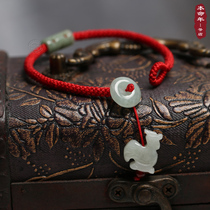 Ethnic Wind Natural Emerald Jade 2022 Zodiac Zodiac Tigers Life Year Red Rope Compiled Bracelet for Men and Women