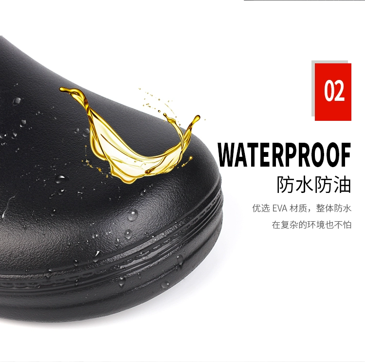 Wako Slide Chef Shoes Shoes Smoothing Giày nhà bếp màu đen Sóng đặc biệt Chống trượt Không thấm nước Chống dầu chống dầu Giày nữ