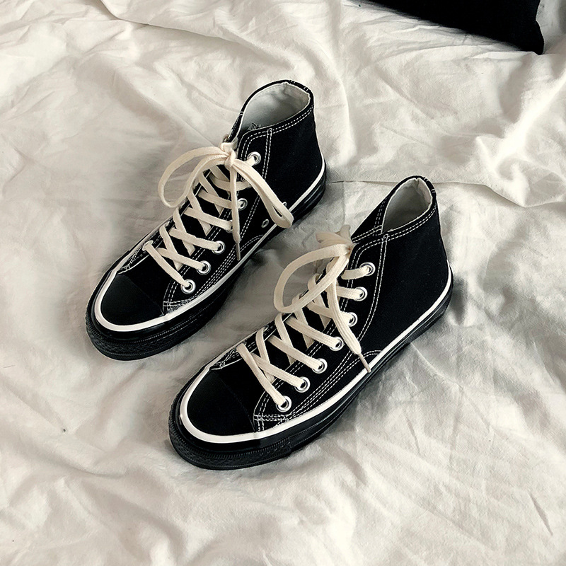 2019 giày vải mới nam và nữ cao để giúp tất cả đôi giày màu đen sinh viên cổng gió siêu giày retro phiên bản Hàn Quốc của thủy triều - Plimsolls giày thể thao đế cao
