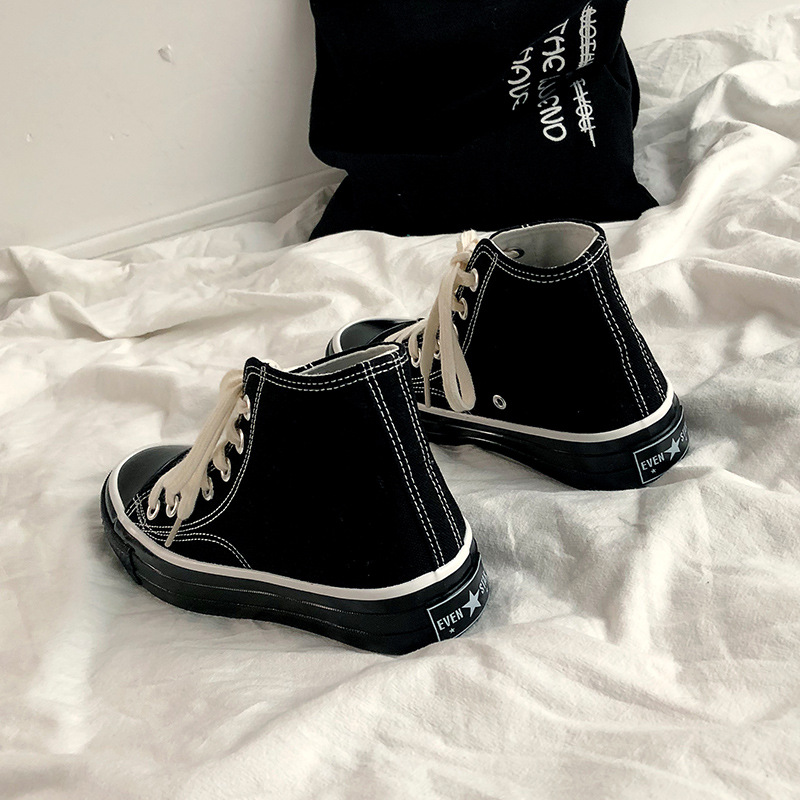 2019 giày vải mới nam và nữ cao để giúp tất cả đôi giày màu đen sinh viên cổng gió siêu giày retro phiên bản Hàn Quốc của thủy triều - Plimsolls giày thể thao đế cao