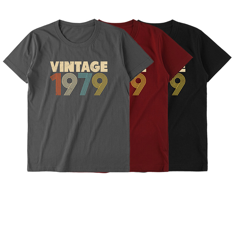 1979 Short-Sleeved T-Shirt American Retro Broken Letter and Number Print Unisex Casual 70S Vintage 1979 Short-Sleeved T-Shirt American Retro Broken Letter and Number Print Unisex Casual 70S Vintage