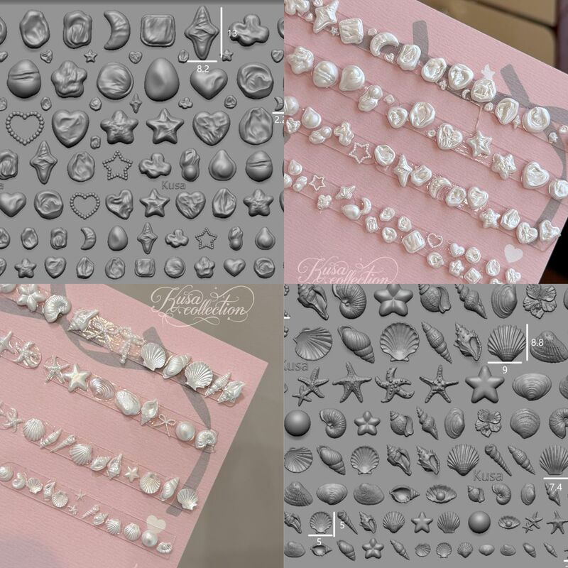 Kusacollection Small Grass Mold Fishing Line Pearl Bow Ocean Shell Gemstone Nail Art Mold