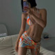 Colorful printed drawstring halter neck bikini three-piece set