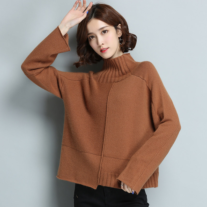 高领毛衣女宽松大码兔毛针织衫短款秋冬长袖羊毛打底衫薄2019新款
